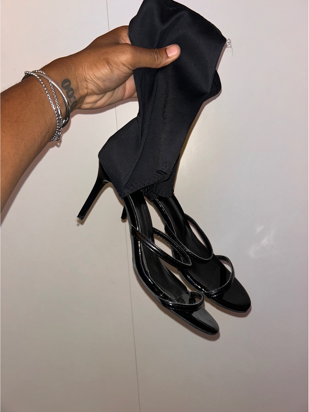 Black Women's Heeled Sock Boots with Open Toe and Strappy St